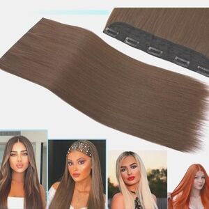 (1) 23" Straight Hair Extension Brown Synthetic One Piece